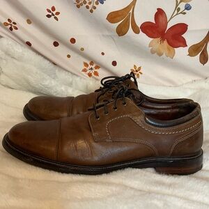 J&M 1850 Mens 9.5M Brown Leather Lace Up Oxford Business Casual Office Shoes